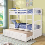 Lit superposé double avec échelle, barrière de sécurité, lit gigogne double avec 3 tiroirs pour chambre d'adolescent, meubles de chambre d'amis