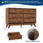Commode à 6 tiroirs, commode vintage de 57 po de large avec design biseauté, meuble TV commode moderne pour chambre, salon, entrée et placard