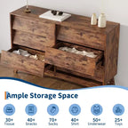 Commode à 6 tiroirs, commode vintage de 57 po de large avec design biseauté, meuble TV commode moderne pour chambre, salon, entrée et placard