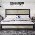 Bed Frame with Charging Station, Industrial Design Platform Bed Frame with Headboard and Metal Slated Frame, No Spring Box Need, Easy Assembly