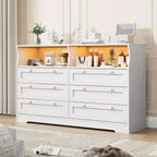 Commode de chambre à coucher en bois de 140 cm avec 6 tiroirs, éclairage LED et grand espace de rangement, organiseur de commode large pour placard et salon