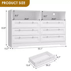 Commode de chambre à coucher en bois de 140 cm avec 6 tiroirs, éclairage LED et grand espace de rangement, organiseur de commode large pour placard et salon