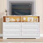 Commode de chambre à coucher en bois de 140 cm avec 6 tiroirs, éclairage LED et grand espace de rangement, organiseur de commode large pour placard et salon