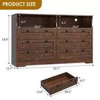 Commode de chambre à coucher en bois de 140 cm avec 6 tiroirs, éclairage LED et grand espace de rangement, organiseur de commode large pour placard et salon