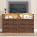 Commode de chambre à coucher en bois de 140 cm avec 6 tiroirs, éclairage LED et grand espace de rangement, organiseur de commode large pour placard et salon