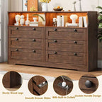 Commode de chambre à coucher en bois de 140 cm avec 6 tiroirs, éclairage LED et grand espace de rangement, organiseur de commode large pour placard et salon