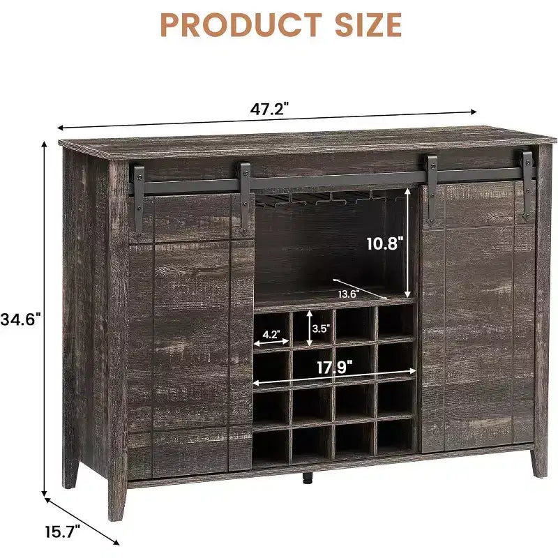 Meuble de bar Acekool, bahut de 120 cm avec portes coulissantes, buffet de rangement style ferme avec étagère réglable pour salle à manger, marron foncé