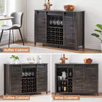 Meuble de bar Acekool, bahut de 120 cm avec portes coulissantes, buffet de rangement style ferme avec étagère réglable pour salle à manger, marron foncé