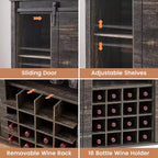 Meuble de bar Acekool, bahut de 120 cm avec portes coulissantes, buffet de rangement style ferme avec étagère réglable pour salle à manger, marron foncé