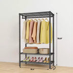Portant à Vêtements Robuste avec 2 Étagères et 1 Barre de Suspension, Organisateur de Placard Autonome en Métal pour Costumes, Manteaux, Jupes Longues