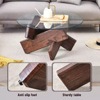 Table basse circulaire moderne en verre Okak, petite table à thé au design distinctif avec pieds en bois pour salon, réception, bureau, fermes