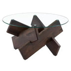 Table basse circulaire moderne en verre Okak, petite table à thé au design distinctif avec pieds en bois pour salon, réception, bureau, fermes
