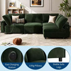 105 Modular Sectional Sofa - L-Shaped Velvet Couch with USB Charging (Emerald Green)