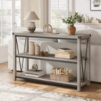 Console étroite de style rustique pour entrée, table console longue et étroite de 120 cm avec rangement, table console en bois à 3 niveaux