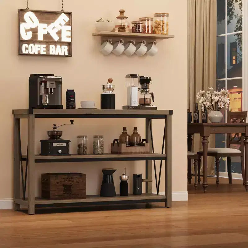 Console étroite de style rustique pour entrée, table console longue et étroite de 120 cm avec rangement, table console en bois à 3 niveaux