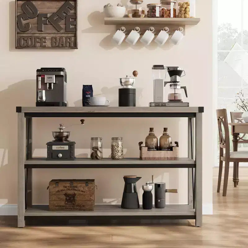 Console étroite de style rustique pour entrée, table console longue et étroite de 120 cm avec rangement, table console en bois à 3 niveaux