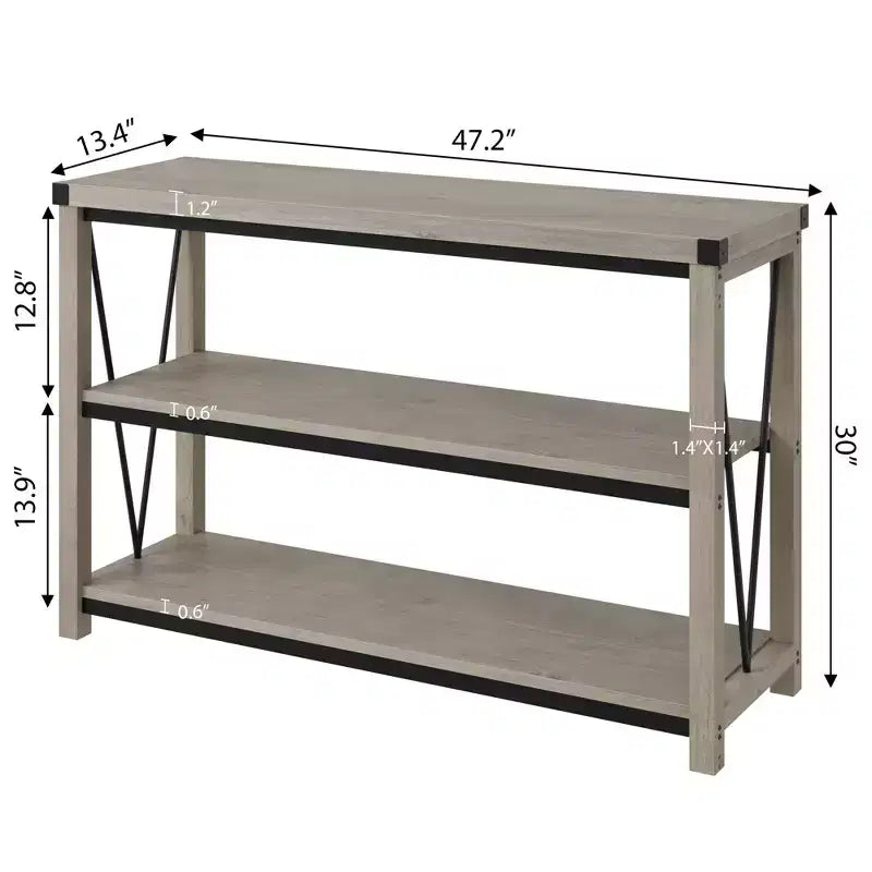 Console étroite de style rustique pour entrée, table console longue et étroite de 120 cm avec rangement, table console en bois à 3 niveaux