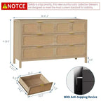 Commode à 6 tiroirs pour chambre à coucher, commode en rotin de 119 cm de large avec poignées métalliques, meuble de rangement en bois, meuble TV, organisateur de commode