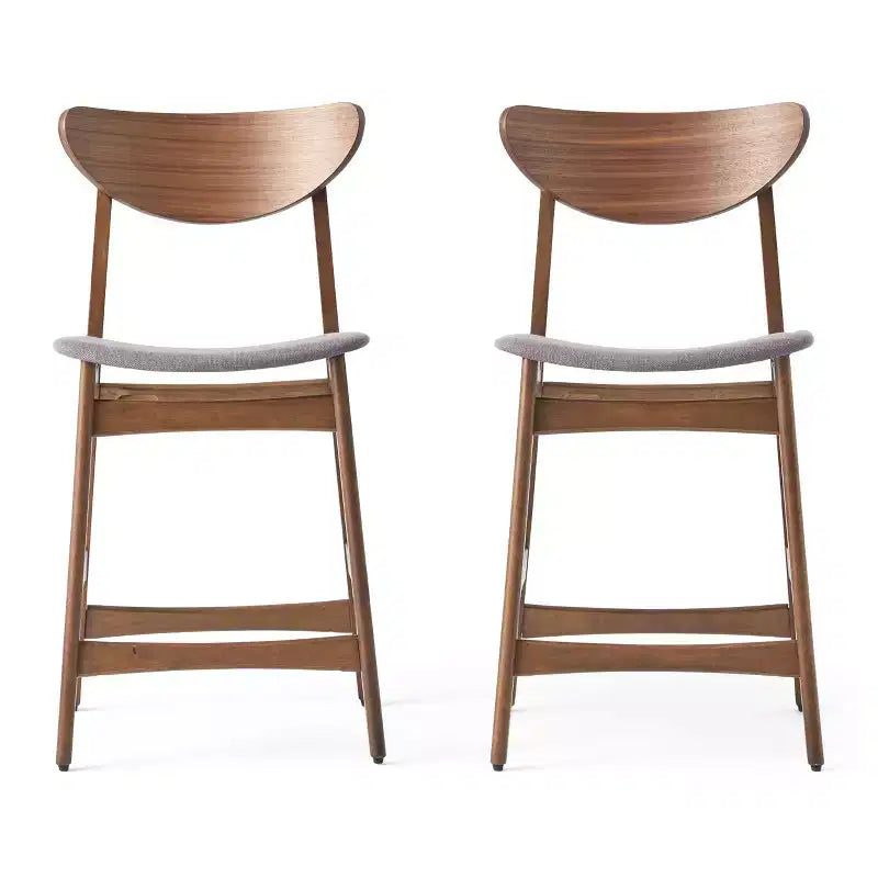 Tabouret de comptoir GDFStudio Cedric de 23,5 pouces en tissu et bois d'hévéa de style milieu de siècle (lot de 2)