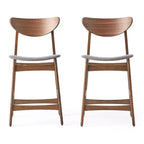 Tabouret de comptoir GDFStudio Cedric de 23,5 pouces en tissu et bois d'hévéa de style milieu de siècle (lot de 2)
