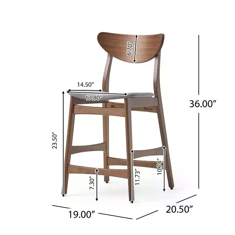 Tabouret de comptoir GDFStudio Cedric de 23,5 pouces en tissu et bois d'hévéa de style milieu de siècle (lot de 2)
