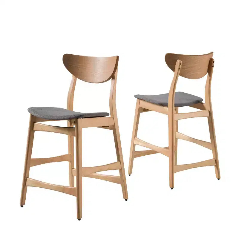 Tabouret de comptoir GDFStudio Cedric de 23,5 pouces en tissu et bois d'hévéa de style milieu de siècle (lot de 2)
