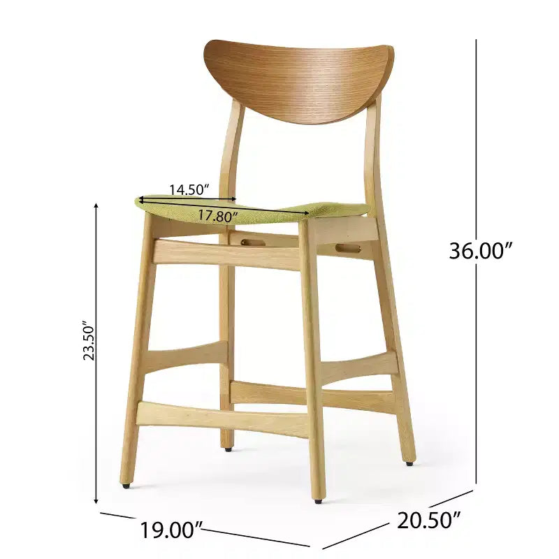 Tabouret de comptoir GDFStudio Cedric de 23,5 pouces en tissu et bois d'hévéa de style milieu de siècle (lot de 2)