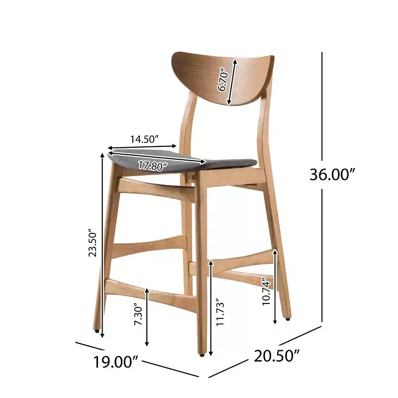 Tabouret de comptoir GDFStudio Cedric de 23,5 pouces en tissu et bois d'hévéa de style milieu de siècle (lot de 2)