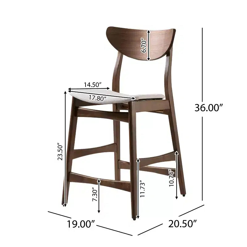 Tabouret de comptoir GDFStudio Cedric de 23,5 pouces en tissu et bois d'hévéa de style milieu de siècle (lot de 2)