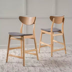 GDFStudio Cedric Mid-Century Modern Fabric and Rubberwood 23.5 Inch Counter Stool (Set of 2)