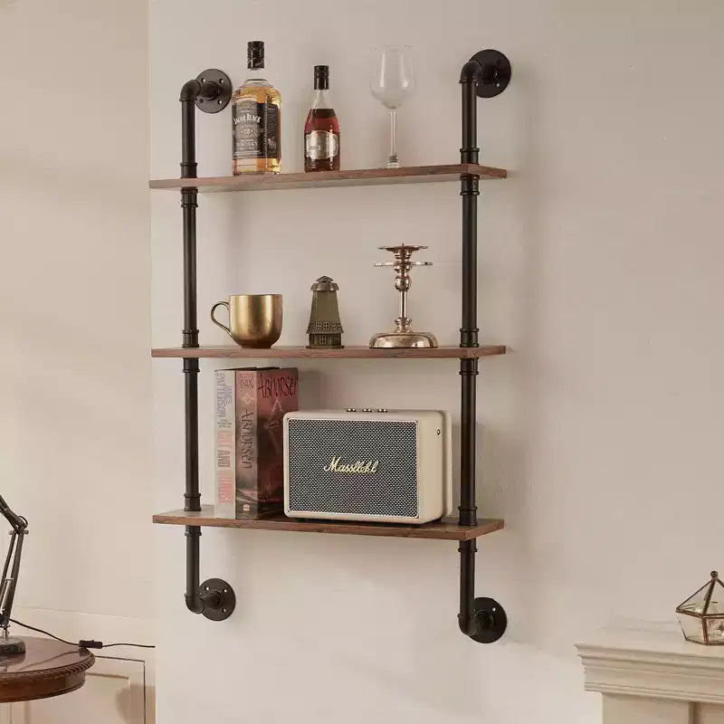 Étagère tuyau industrielle VEVOR, 3 niveaux 61x20cm, étagère murale flottante en bois rustique, bibliothèque à présentoir, support de rangement pour bibelots, noir