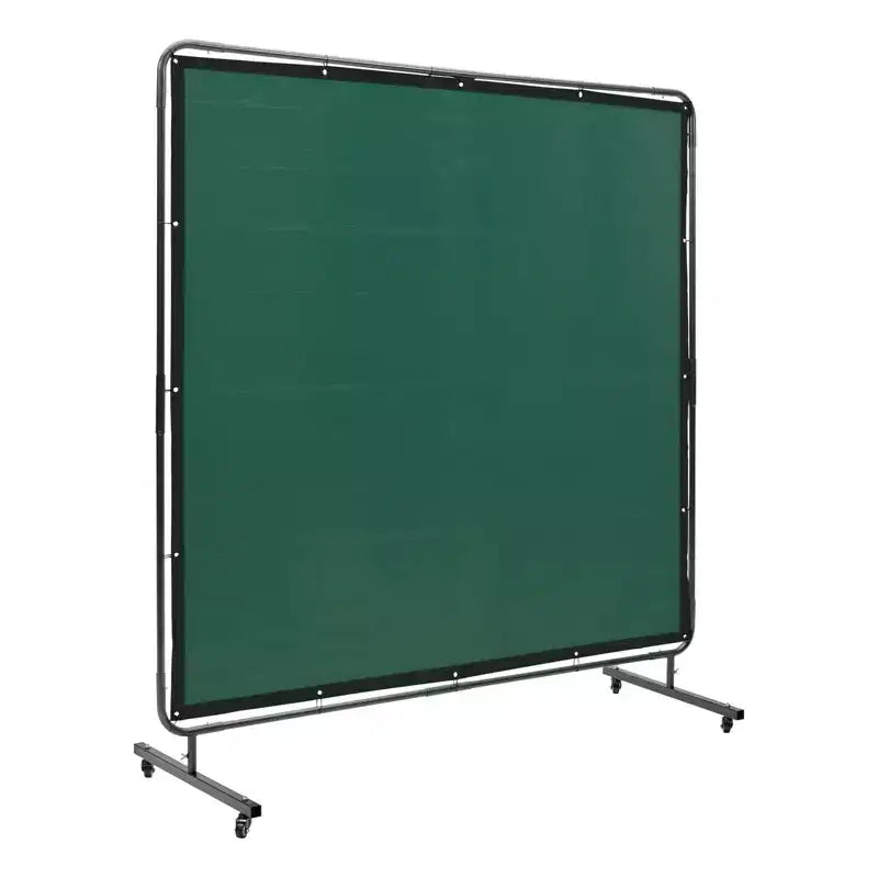 VEVOR Welding Screen with Frame, 6' x 6' Welding Curtain Screen, Flame-Resistant Vinyl Welding Protection Screen on 4 Swivel Wheels, Green