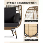 Fauteuil œuf, Fauteuil œuf en osier avec coussin moelleux, Cadre en acier et base en métal, Chaise longue pour intérieur et extérieur, salon et jardin