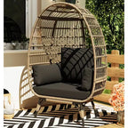 Fauteuil œuf, Fauteuil œuf en osier avec coussin moelleux, Cadre en acier et base en métal, Chaise longue pour intérieur et extérieur, salon et jardin