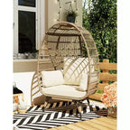 Fauteuil œuf, Fauteuil œuf en osier avec coussin moelleux, Cadre en acier et base en métal, Chaise longue pour intérieur et extérieur, salon et jardin