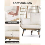 Fauteuil œuf, Fauteuil œuf en osier avec coussin moelleux, Cadre en acier et base en métal, Chaise longue pour intérieur et extérieur, salon et jardin