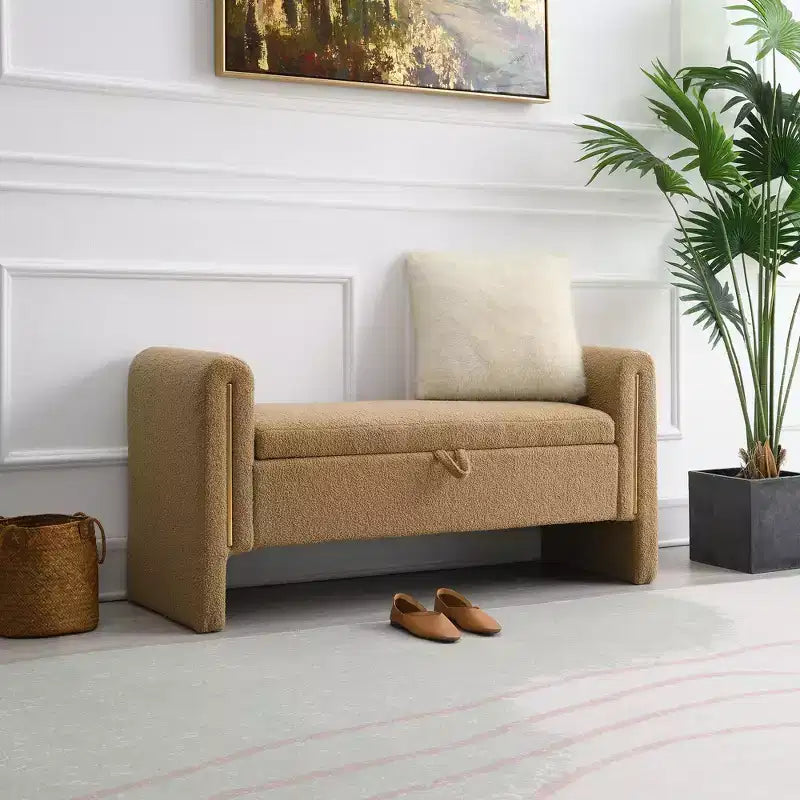 TUYOHW Banc de bout de lit moderne avec accoudoirs et rangement, grand repose-pieds rembourré, banc de fenêtre confortable pour salon, café