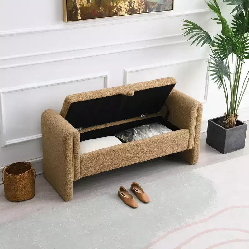 TUYOHW Banc de bout de lit moderne avec accoudoirs et rangement, grand repose-pieds rembourré, banc de fenêtre confortable pour salon, café