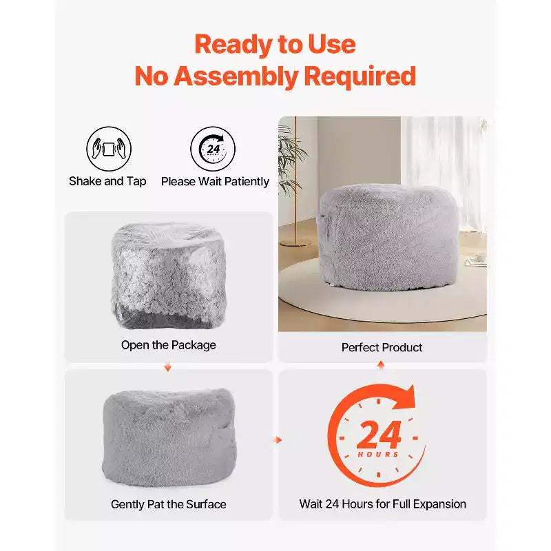 Chaise de lit pouf VEVOR, chaise convertible de pouf à fauteuil de salon ou matelas, lit pouf avec housse lavable pour adultes, gris (taille Queen)