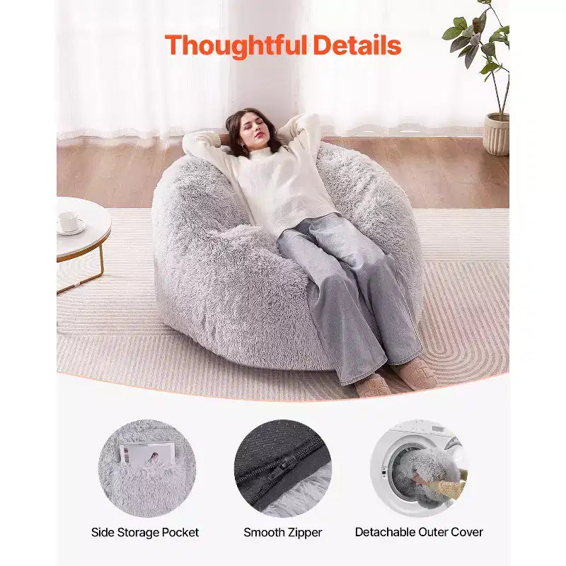 Chaise de lit pouf VEVOR, chaise convertible de pouf à fauteuil de salon ou matelas, lit pouf avec housse lavable pour adultes, gris (taille Queen)