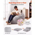 Chaise de lit pouf VEVOR, chaise convertible de pouf à fauteuil de salon ou matelas, lit pouf avec housse lavable pour adultes, gris (taille Queen)