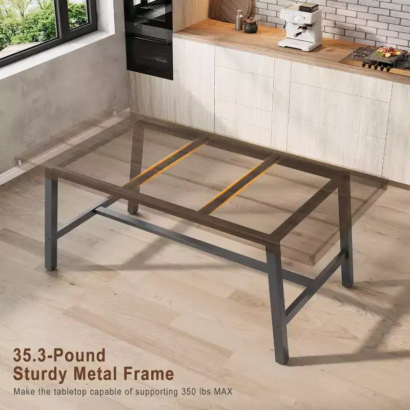 Table à manger industrielle pour 4 à 6 personnes, longue table de cuisine en bois de 160 cm avec cadre métallique robuste pour cuisine, salle à manger