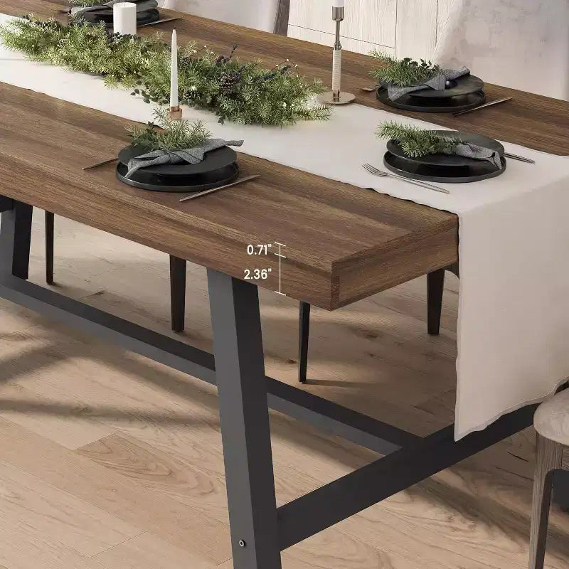 Table à manger industrielle pour 4 à 6 personnes, longue table de cuisine en bois de 160 cm avec cadre métallique robuste pour cuisine, salle à manger