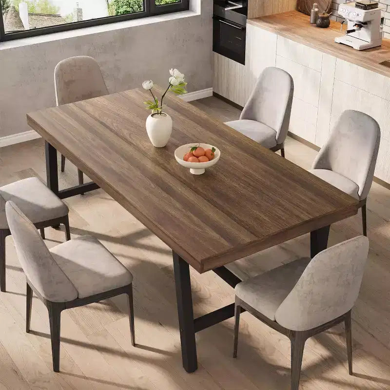 Table à manger industrielle pour 4 à 6 personnes, longue table de cuisine en bois de 160 cm avec cadre métallique robuste pour cuisine, salle à manger
