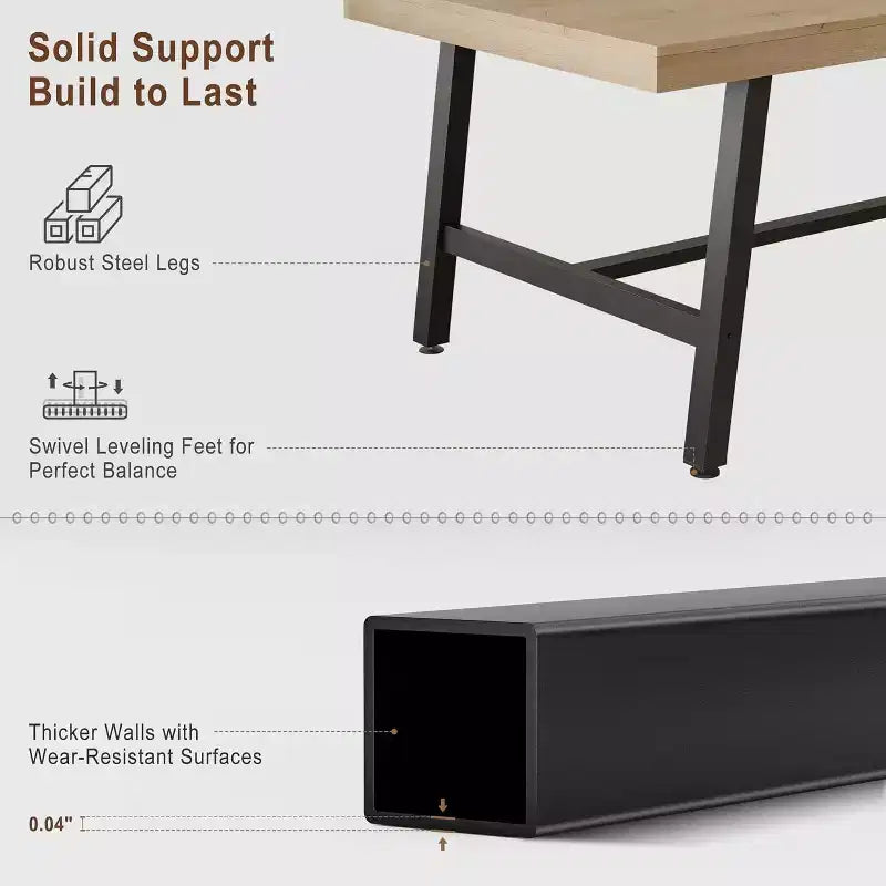 Table à manger industrielle pour 4 à 6 personnes, longue table de cuisine en bois de 160 cm avec cadre métallique robuste pour cuisine, salle à manger