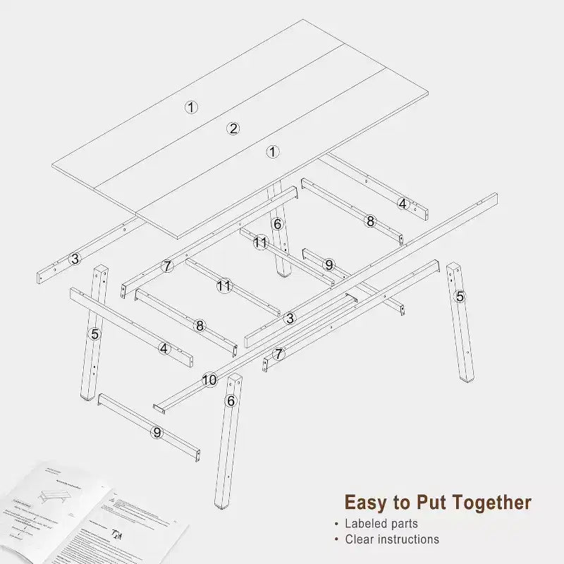 Table à manger industrielle pour 4 à 6 personnes, longue table de cuisine en bois de 160 cm avec cadre métallique robuste pour cuisine, salle à manger