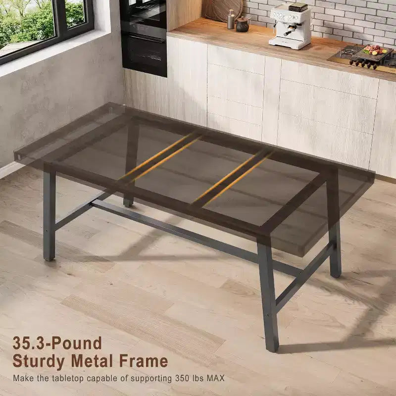 Table à manger industrielle pour 4 à 6 personnes, longue table de cuisine en bois de 160 cm avec cadre métallique robuste pour cuisine, salle à manger