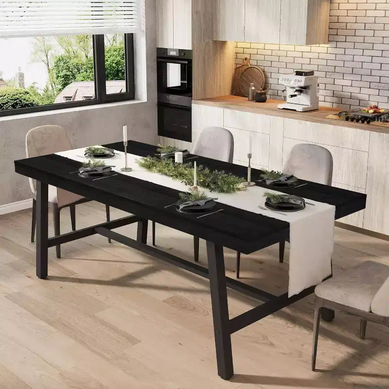 Table à manger industrielle pour 4 à 6 personnes, longue table de cuisine en bois de 160 cm avec cadre métallique robuste pour cuisine, salle à manger