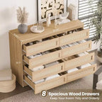 Grande commode de chambre à 8 tiroirs, commode moderne en rotin style ferme, commode étroite en bois, meuble TV multifonctionnel pour appartements et petits espaces