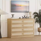 Grande commode de chambre à 8 tiroirs, commode moderne en rotin style ferme, commode étroite en bois, meuble TV multifonctionnel pour appartements et petits espaces
